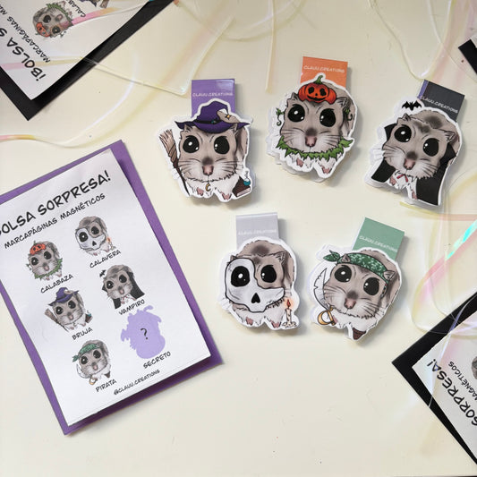 Bolsitas sorpresa marcapáginas magnéticos hámster Halloween. UNIDADES LIMITADAS