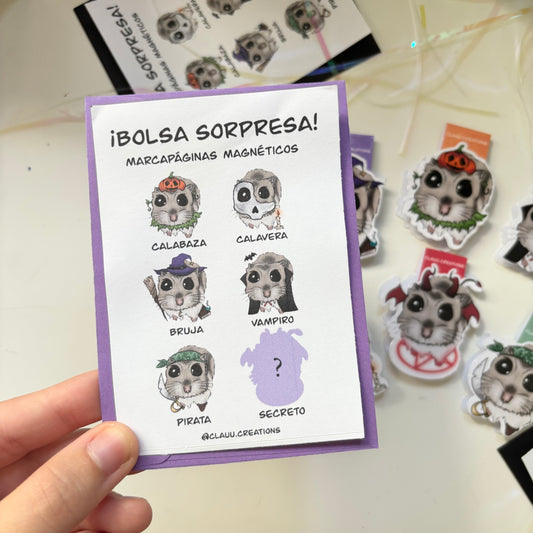 Bolsitas sorpresa marcapáginas magnéticos hámster Halloween. UNIDADES LIMITADAS