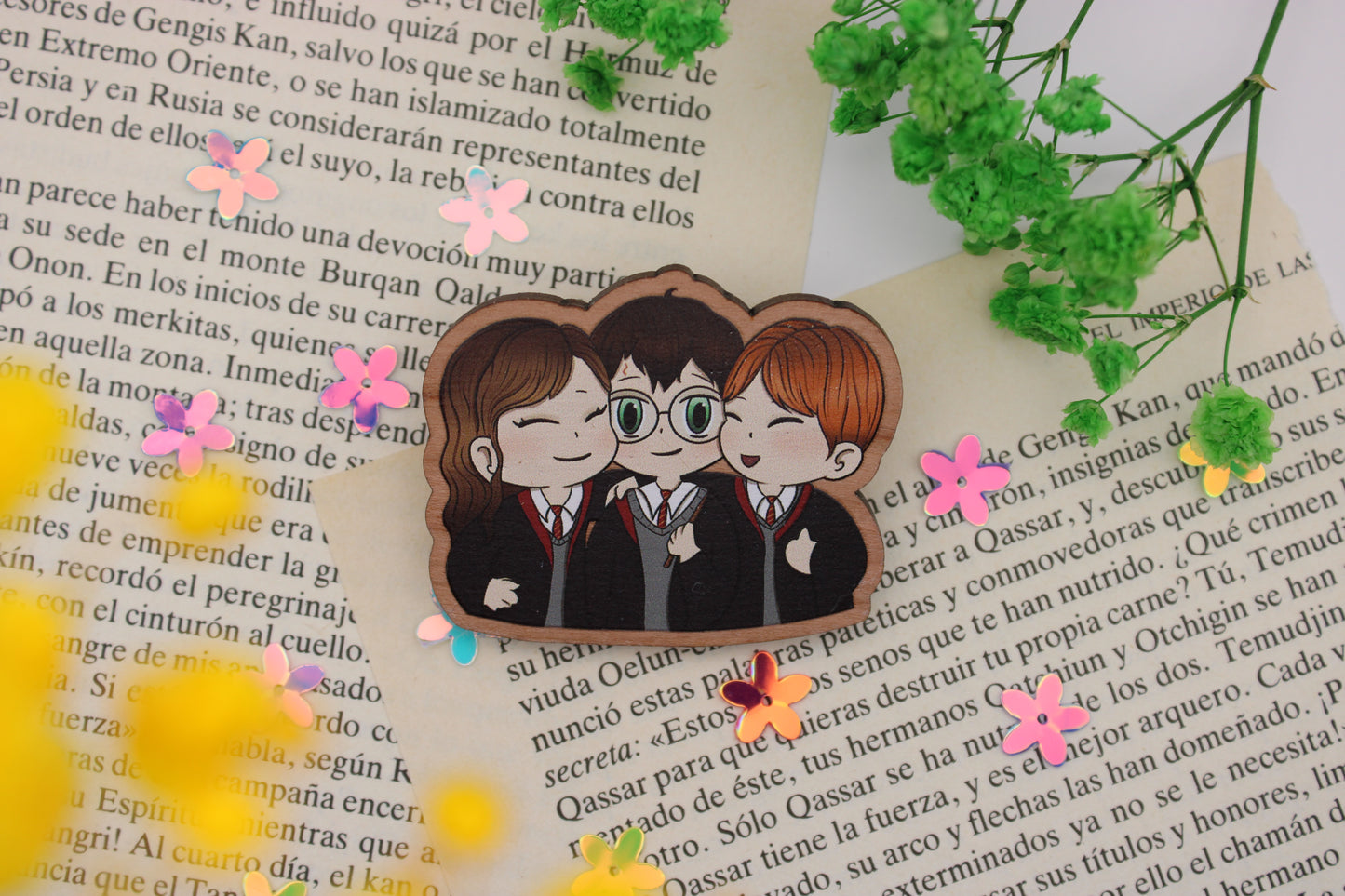 Pin de madera 5cm Harry Potter - Harry Potter, Hermione y Ron.