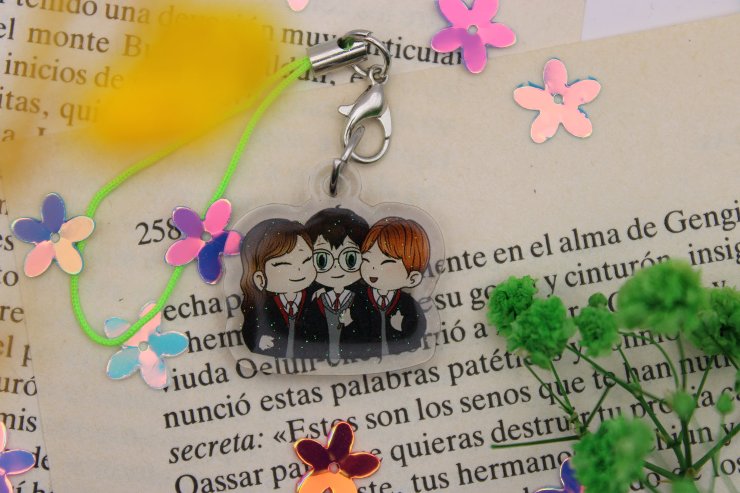 Llavero acrílico 2,5cm Harry Potter, Hermione y Ron