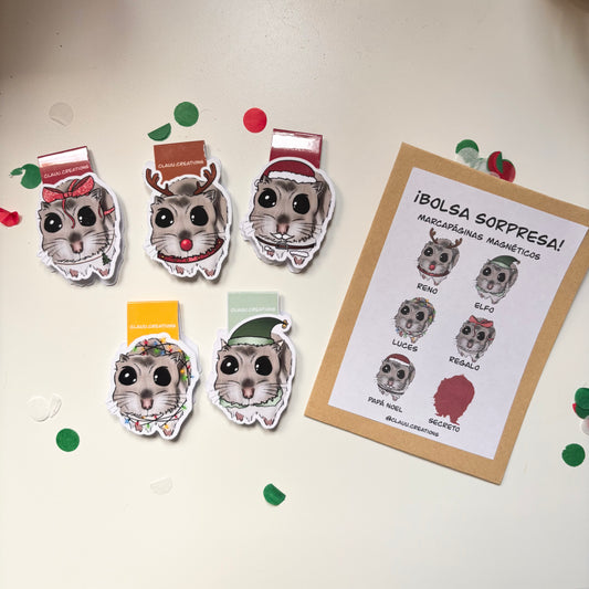 Bolsitas sorpresa marcapáginas magnéticos hámster Navidad. UNIDADES LIMITADAS
