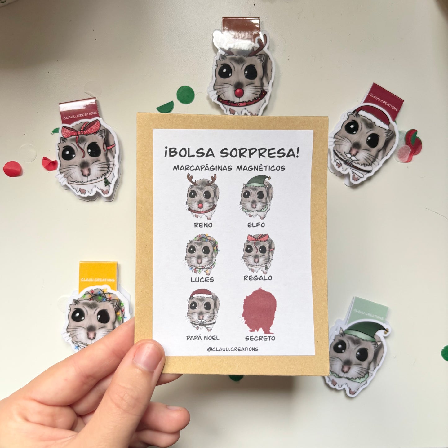 Bolsitas sorpresa marcapáginas magnéticos hámster Navidad. UNIDADES LIMITADAS