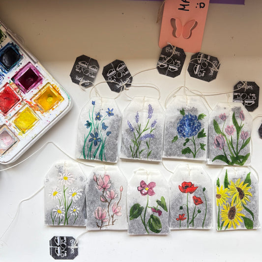 Marcapáginas pintados a mano (bolsitas de té)