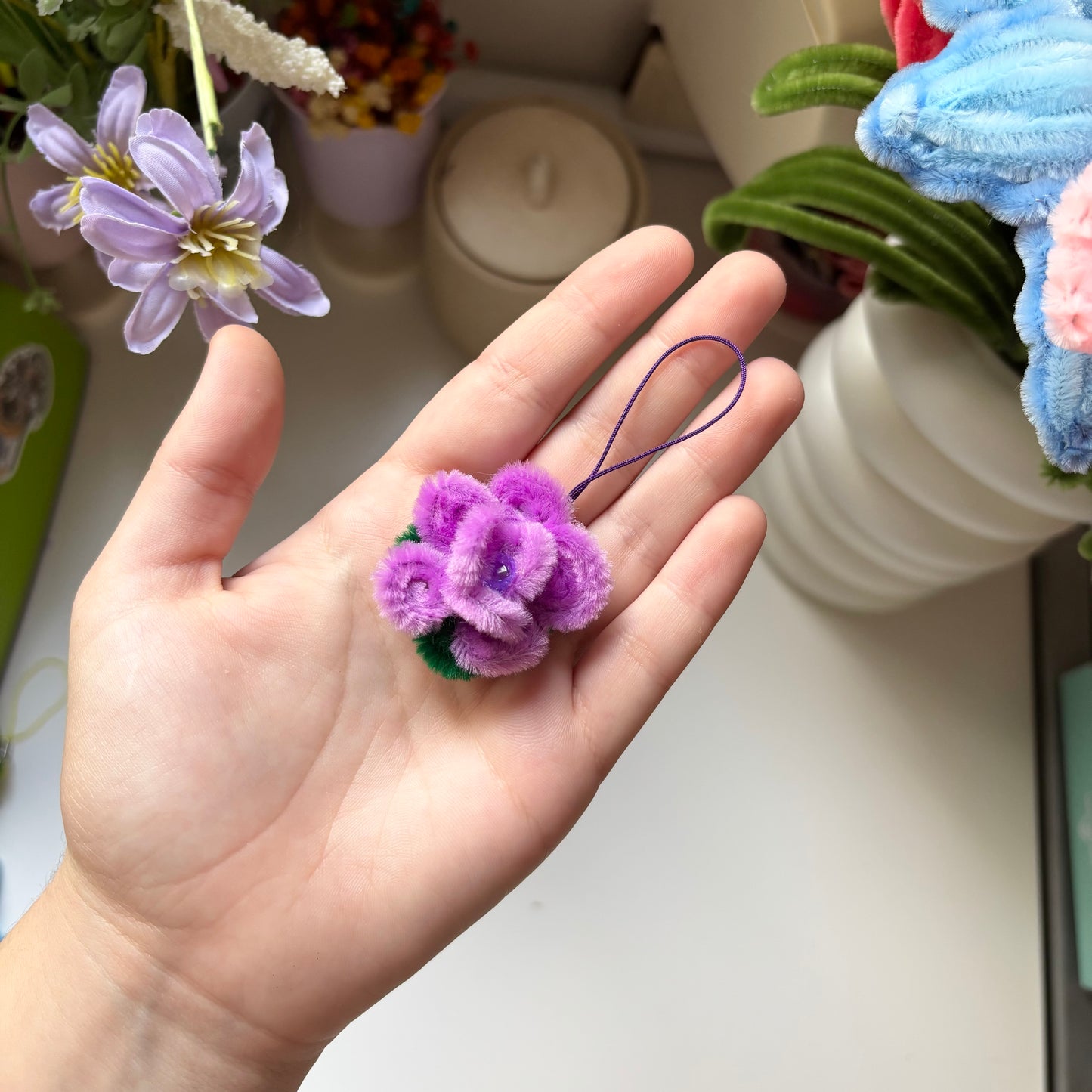 Mini Llavero Flor Morado Limpiapipas